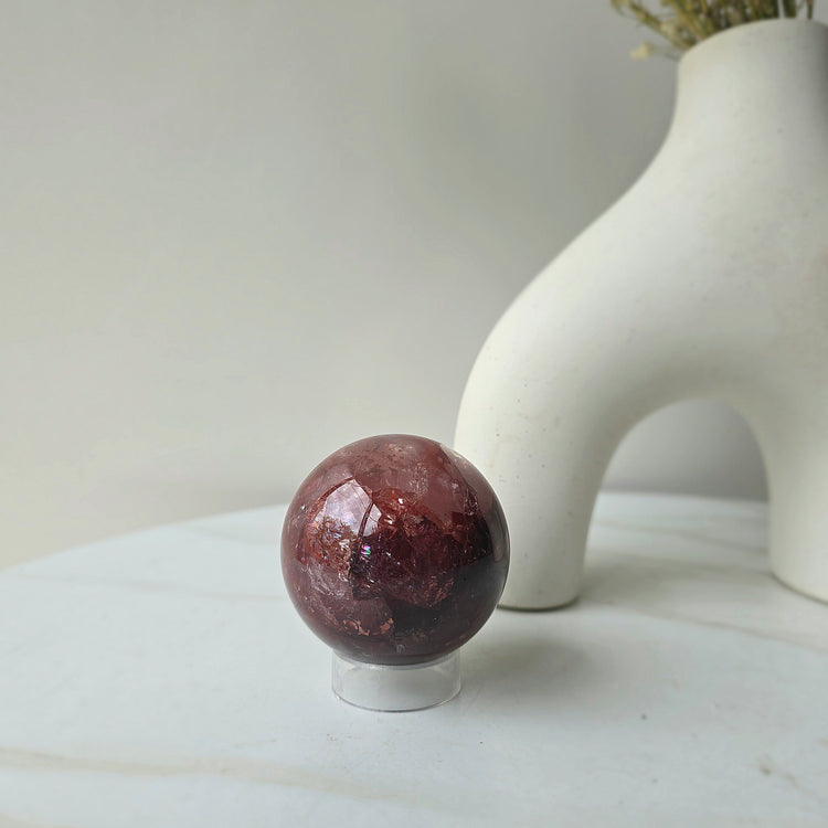 Fire Quartz Crystal Hematoid Quartz Crystal Sphere with Stand