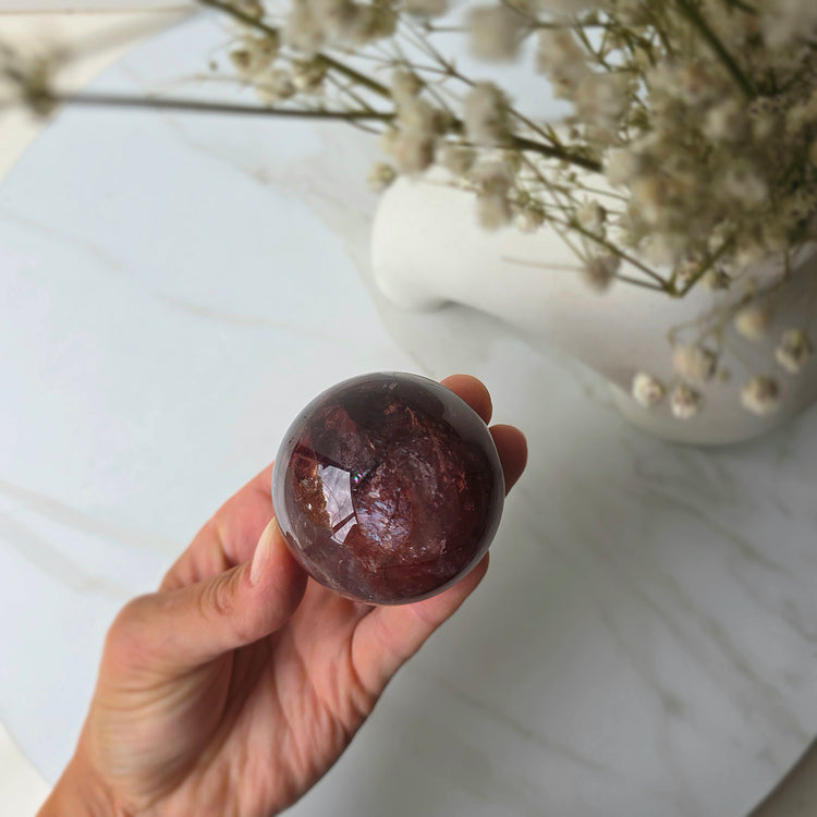 Fire Quartz Crystal Hematoid Quartz Crystal Sphere with Stand