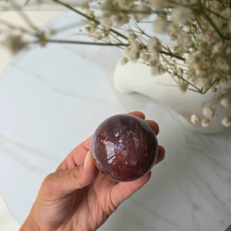 Fire Quartz Crystal Hematoid Quartz Crystal Sphere with Stand