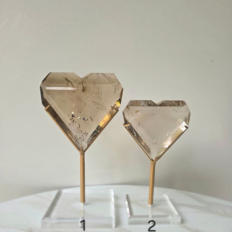Natural Citrine Crystal Faceted Heart AAA High Quality on Stand Brazil