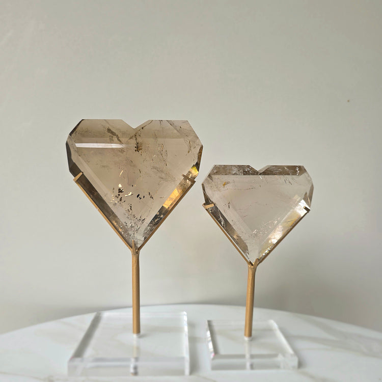 Natural Citrine Crystal Faceted Heart AAA High Quality on Stand Brazil