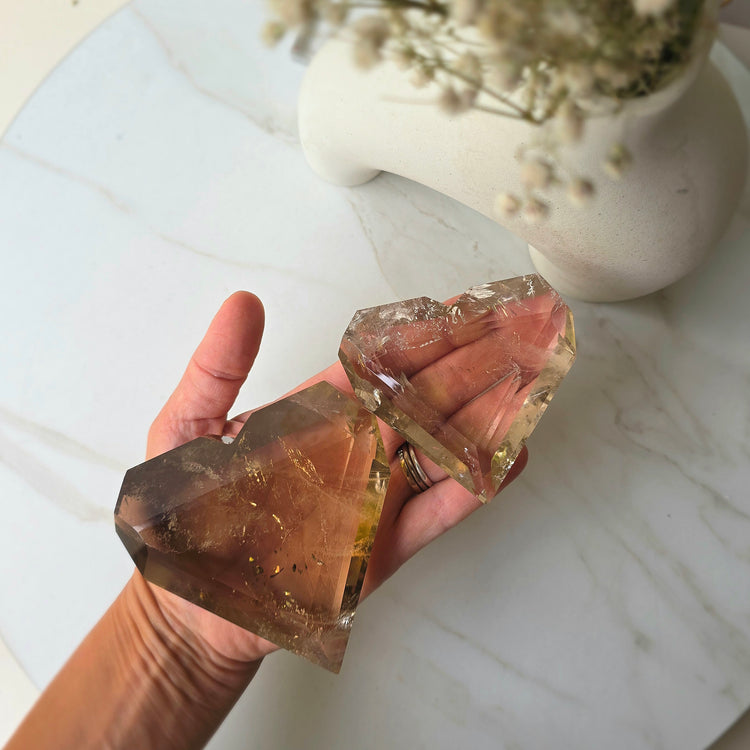 Natural Citrine Crystal Faceted Heart AAA High Quality on Stand Brazil