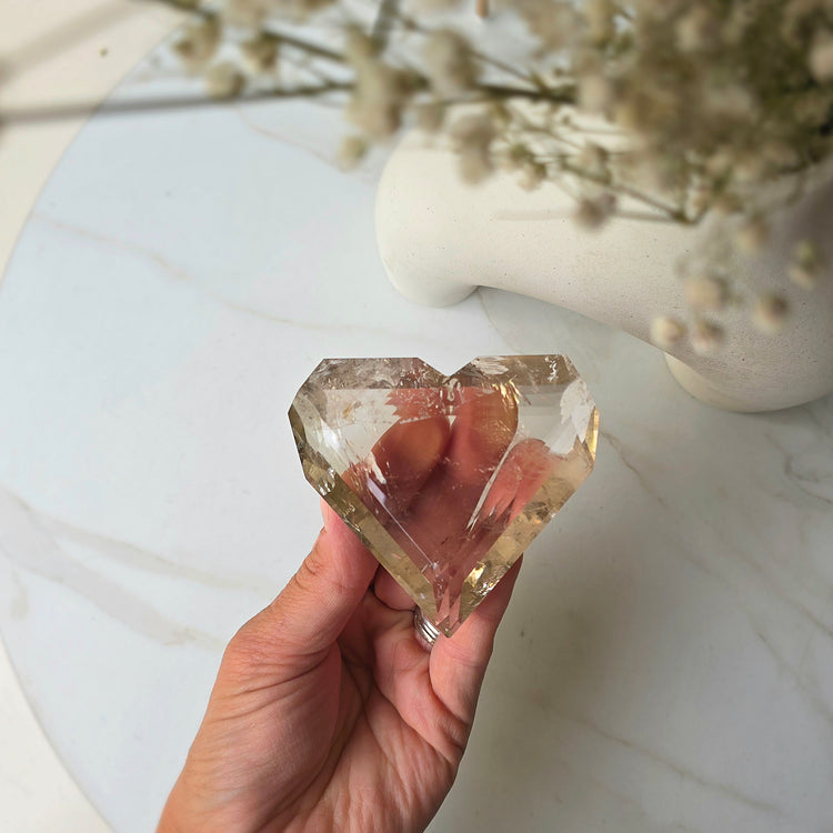 Natural Citrine Crystal Faceted Heart AAA High Quality on Stand Brazil