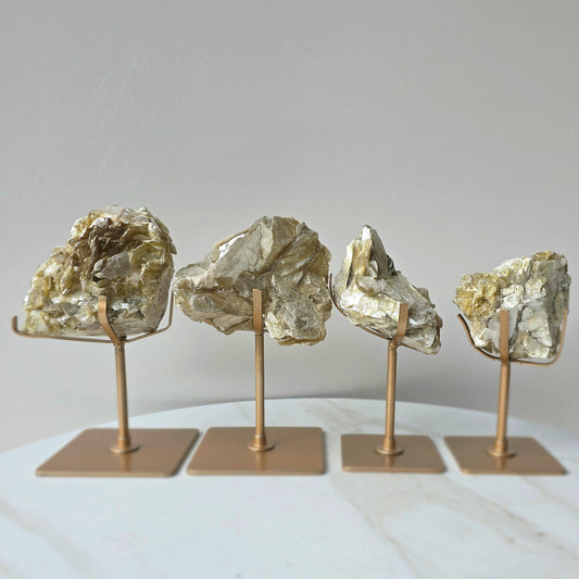 Golden Mica Crystal Cluster High Quality on Stand