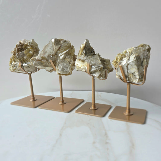 Golden Mica Crystal Cluster High Quality on Stand