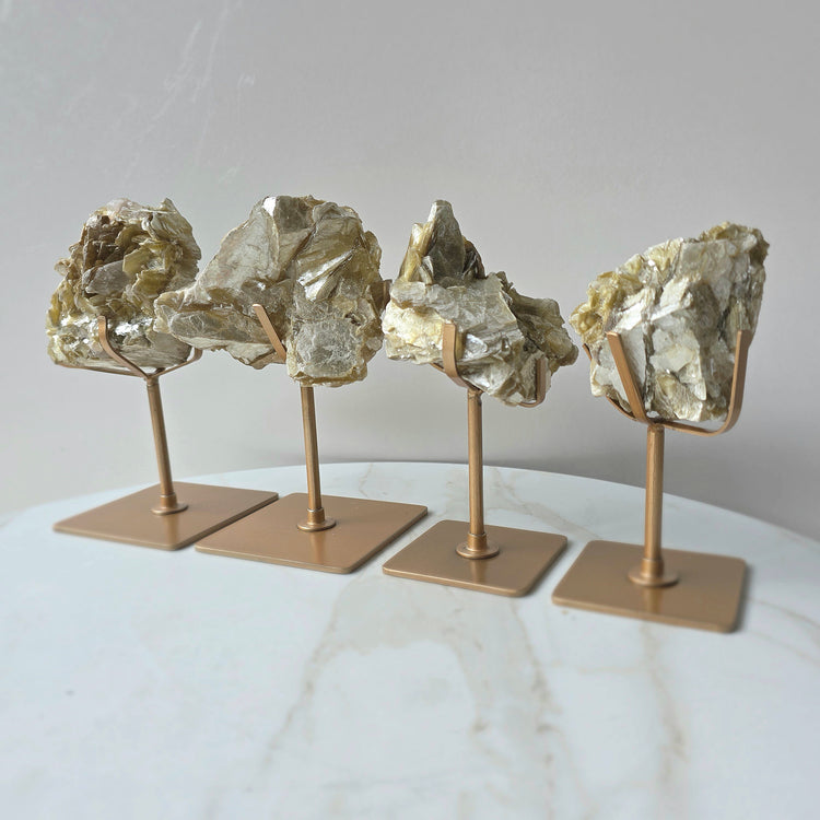 Golden Mica Crystal Cluster High Quality on Stand