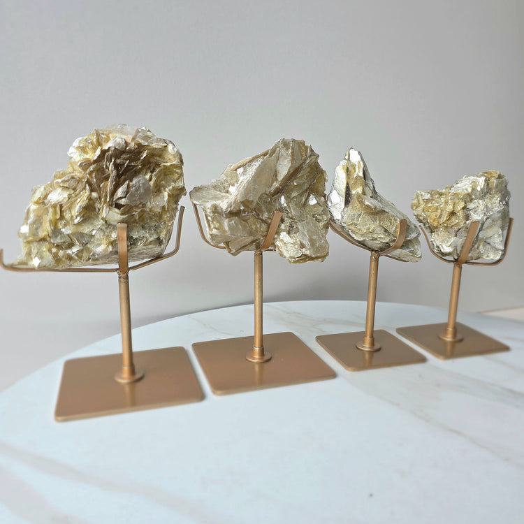 Golden Mica Crystal Cluster High Quality on Stand