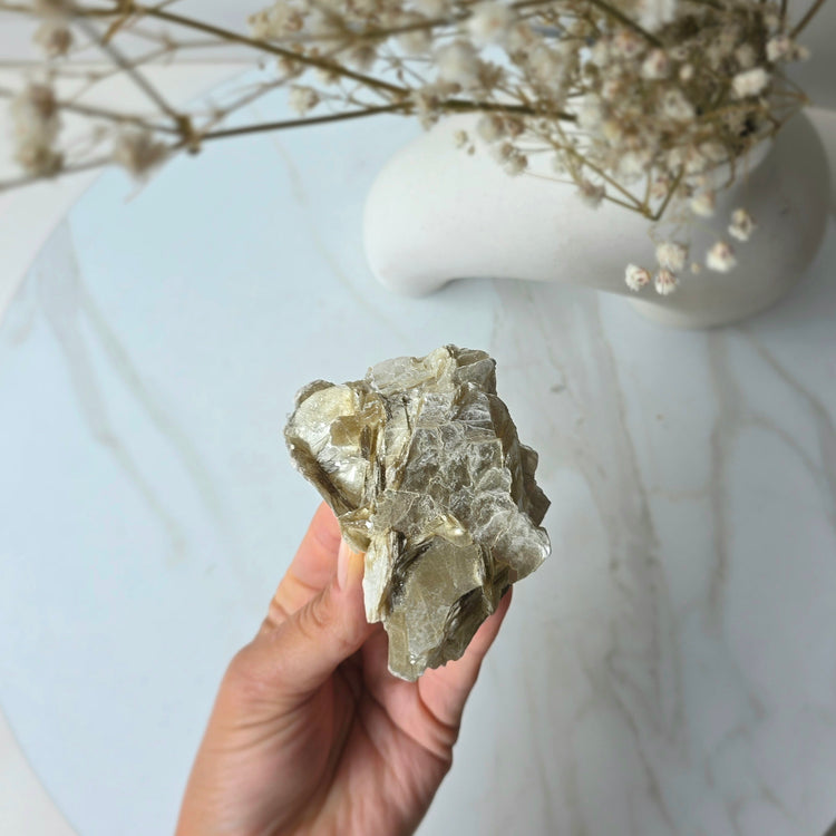 Golden Mica Crystal Cluster High Quality on Stand