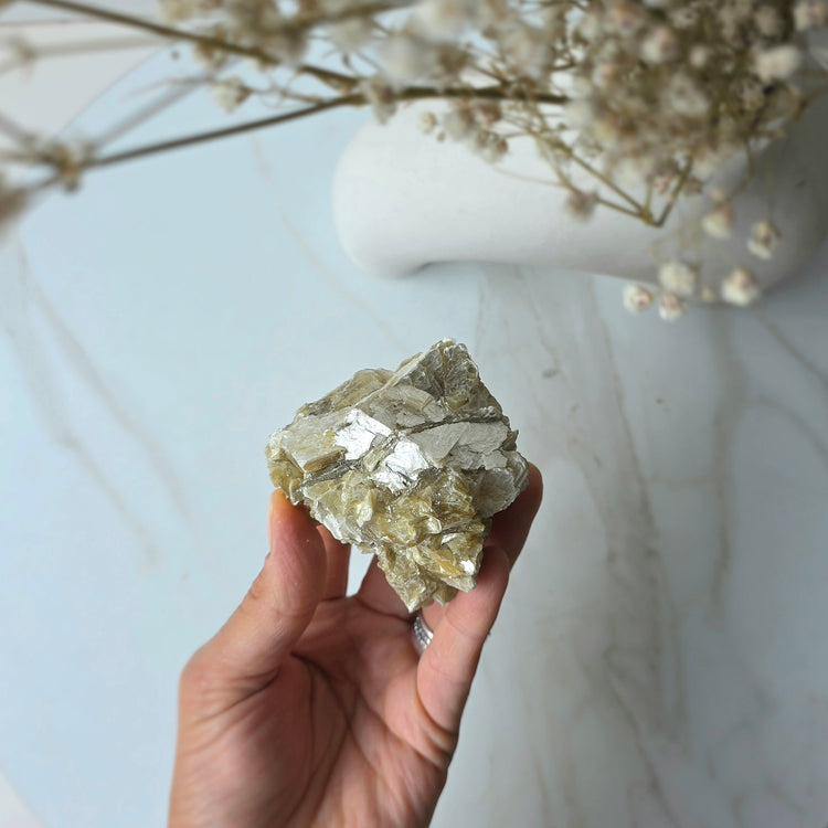 Golden Mica Crystal Cluster High Quality on Stand