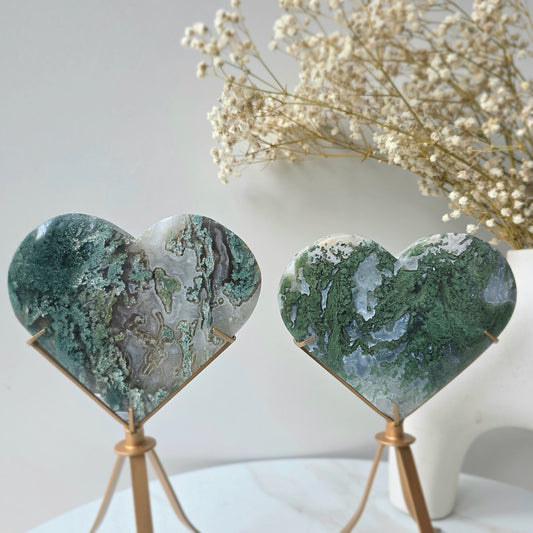 Moss Agate Crystal Heart on Stand High Quality - Crystals and Me | Crystal Candles and Ethically Sourced Crystals