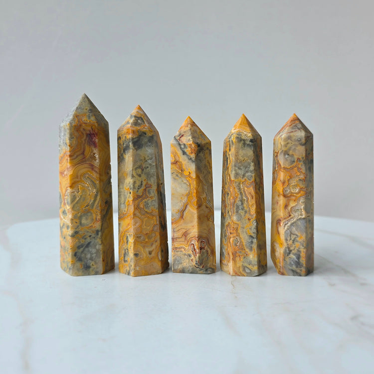 Yellow Crazy Lace Agate Crystal Point Tower High Quality - Crystals and Me | Crystal Candles and Ethically Sourced Crystals