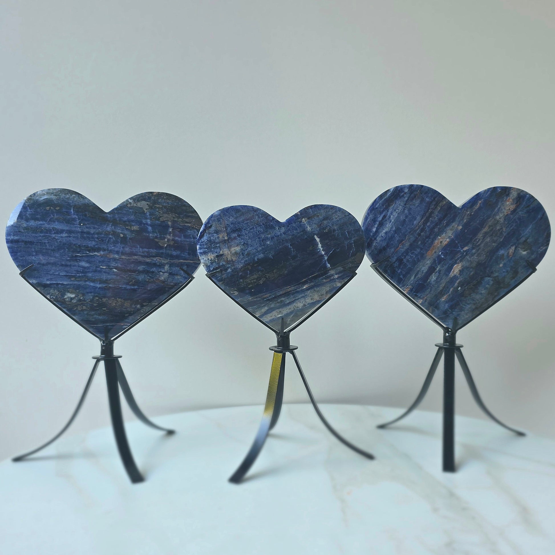 Sodalite Crystal Heart with Hemetite Inclusion on Stand High Quality Brazil - Crystals and Me | Crystal Candles and Ethically Sourced Crystals