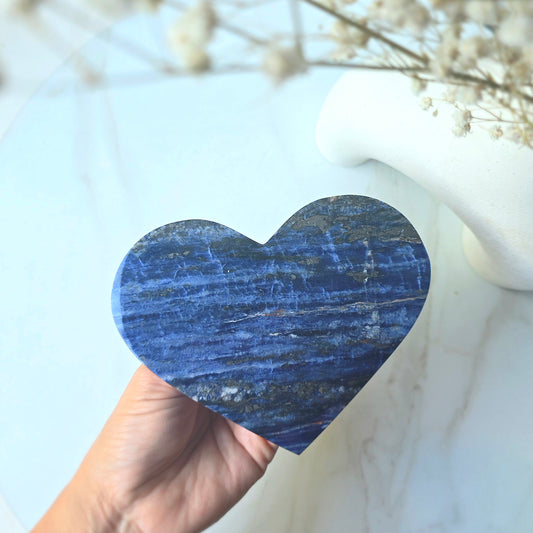 Sodalite Crystal Heart with Hemetite Inclusion on Stand High Quality Brazil - Crystals and Me | Crystal Candles and Ethically Sourced Crystals