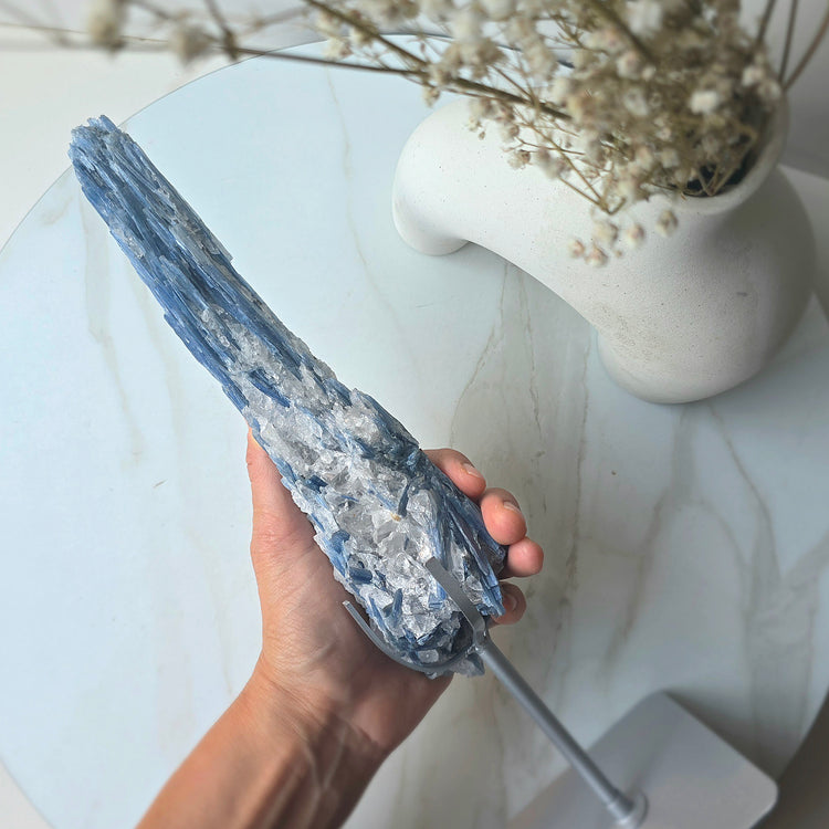 Blue Kyanite Crystal Cluster with Quartz Inclusion High Quality Brazil - Crystals and Me | Crystal Candles and Ethically Sourced Crystals