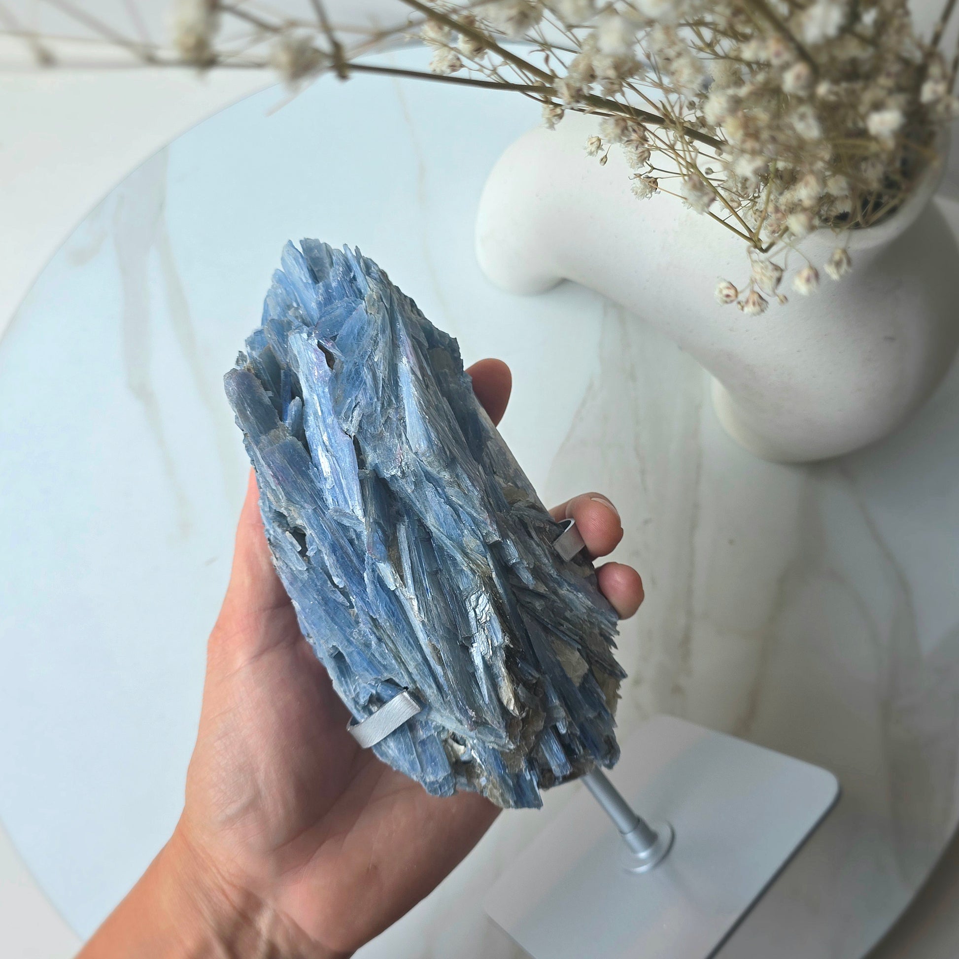 Blue Kyanite Crystal Cluster with Quartz Inclusion High Quality Brazil - Crystals and Me | Crystal Candles and Ethically Sourced Crystals