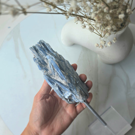 Blue Kyanite Crystal Cluster with Quartz Inclusion High Quality Brazil - Crystals and Me | Crystal Candles and Ethically Sourced Crystals