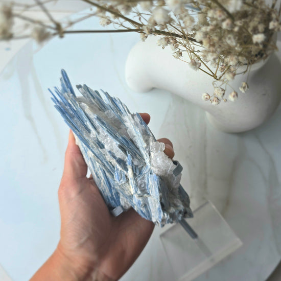 Blue Kyanite Crystal Cluster with Quartz Inclusion High Quality Brazil - Crystals and Me | Crystal Candles and Ethically Sourced Crystals