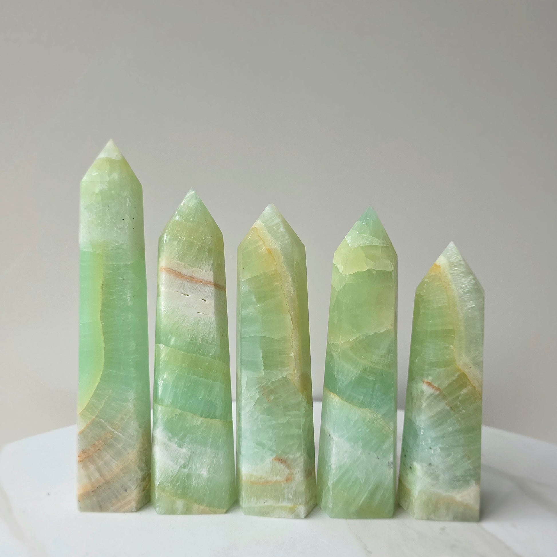 Pistachio Calcite Crystal Point Tower Obelisk High Quality - Crystals and Me | Crystal Candles and Ethically Sourced Crystals