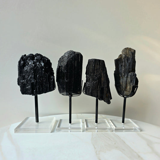 Black Tourmaline Crystal Rough Chunk AAA High Quality in Stand