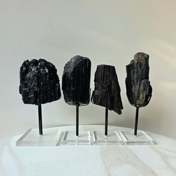 Black Tourmaline Crystal Rough Chunk AAA High Quality in Stand
