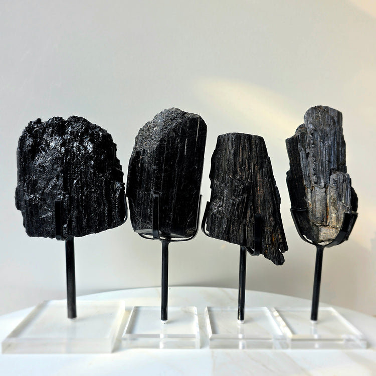 Black Tourmaline Crystal Rough Chunk AAA High Quality in Stand