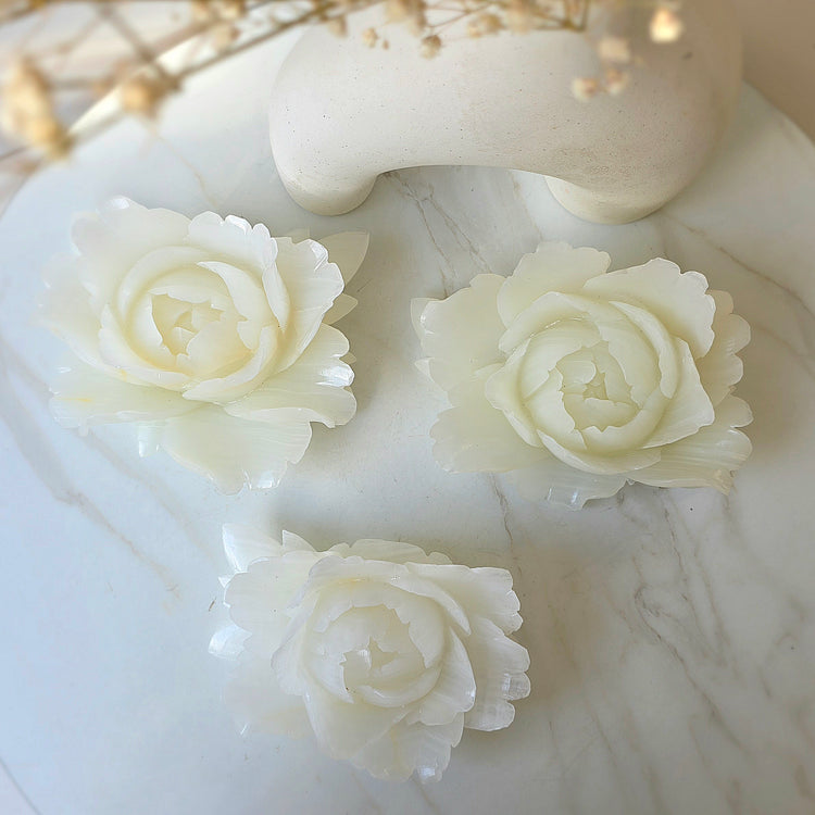 White Onyx Crystal Rose Carving