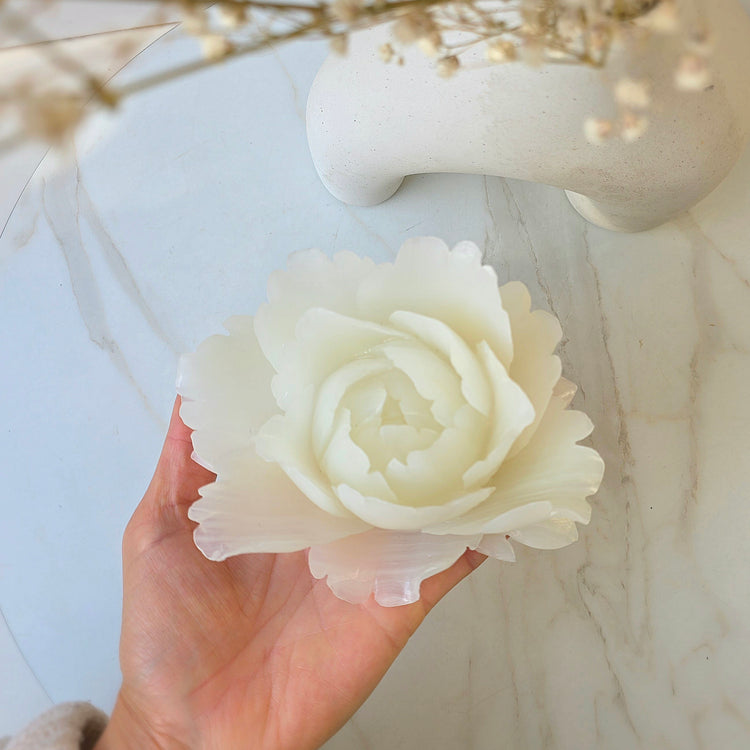 White Onyx Crystal Rose Carving