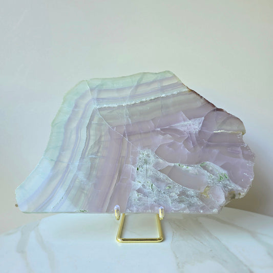 Rare Lavender Fluorite Crystal Yttrium Fluorite Crystal Slab Slice High Quality on Stand