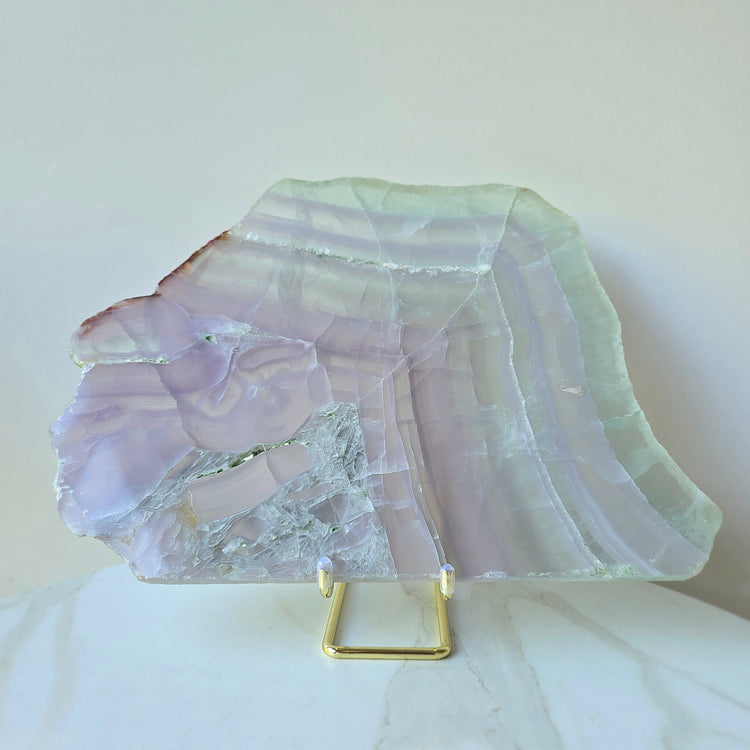 Rare Lavender Fluorite Crystal Yttrium Fluorite Crystal Slab Slice High Quality on Stand Mexico - Crystals and Me | Crystal Candles and Ethically Sourced Crystals