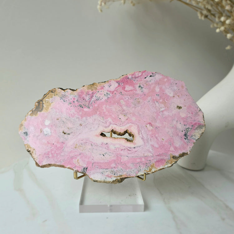 Rhodonite Crystal Slab Slice on Stand High Quality Peruvian