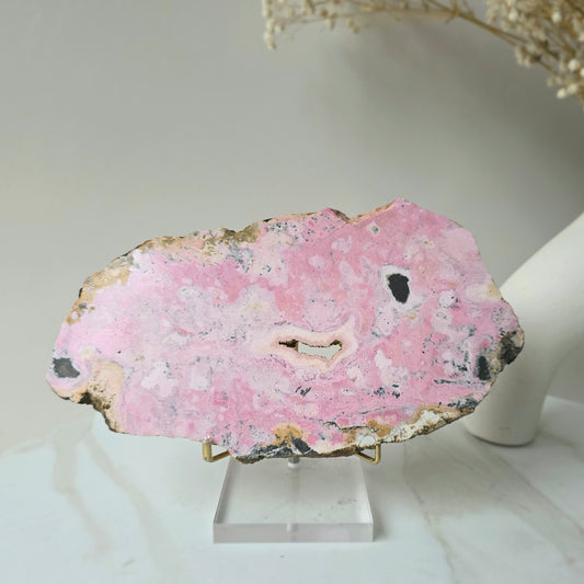 Rhodonite Crystal Slab Slice on Stand High Quality Peruvian