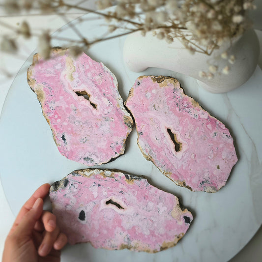 Rhodonite Crystal Slab Slice on Stand High Quality Peruvian