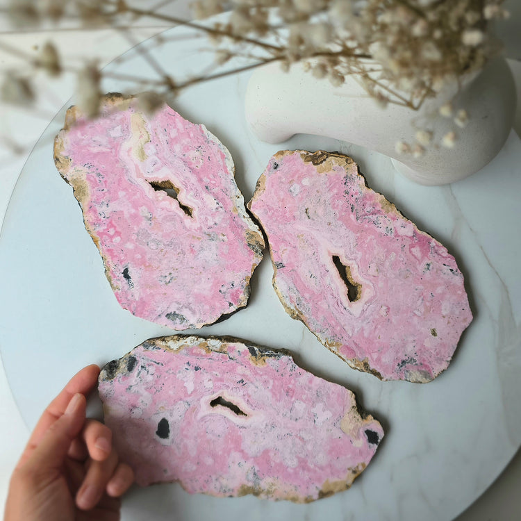 Rhodonite Crystal Slab Slice on Stand High Quality Peruvian
