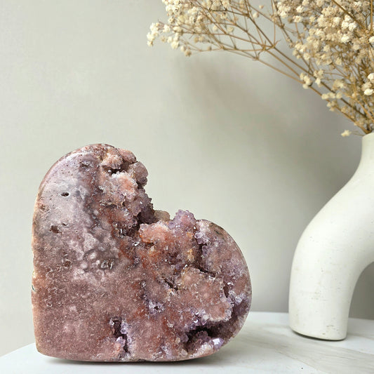 Pink Amethyst Crystal Heart with Cluster and Druze on Stand High Quality Brazil XL