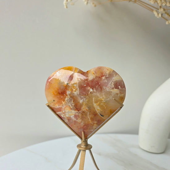 Yellow Crazy Lace Agate Crystal Heart on Stand Mexico High Quality - Crystals and Me | Crystal Candles and Ethically Sourced Crystals