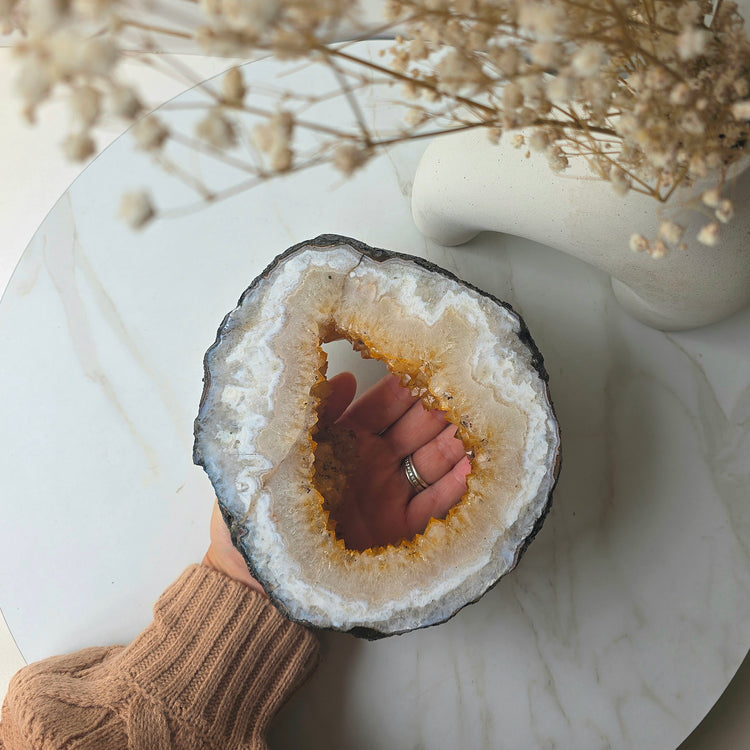Citrine Crystal Portal on Gold Stand Brazil 3