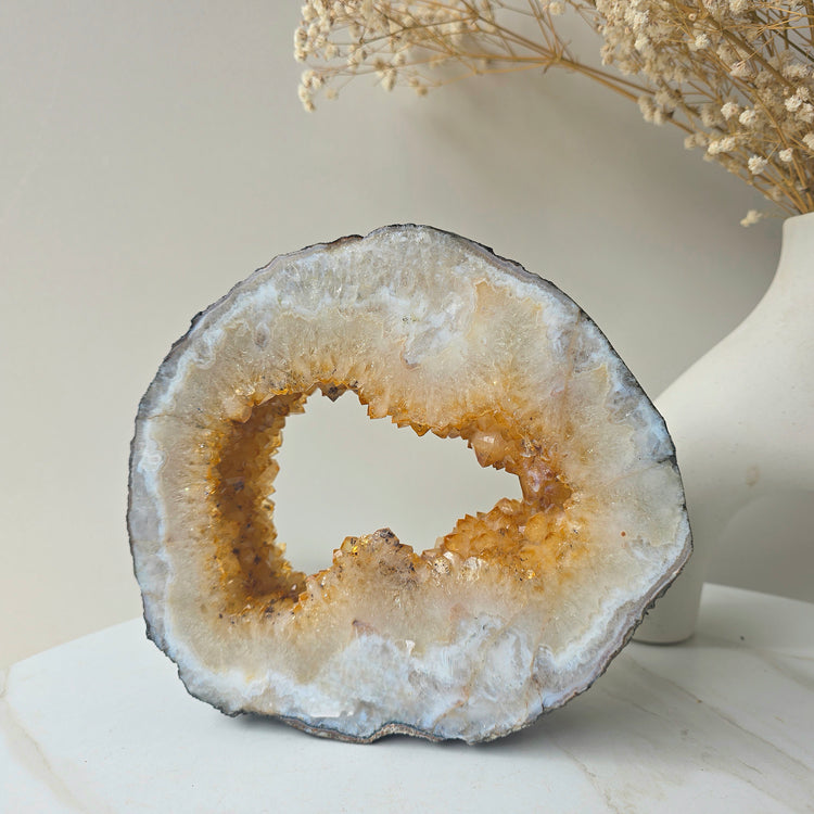 Citrine Crystal Portal on Gold Stand Brazil 3