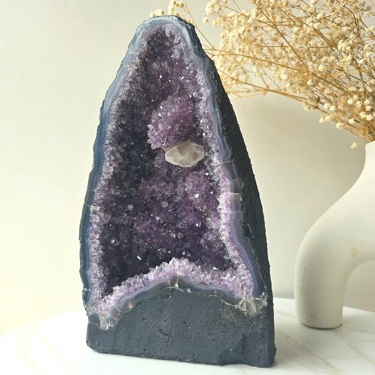 Amethyst Crystal Cave with Calcite Inclusion High Quality Brazil 1