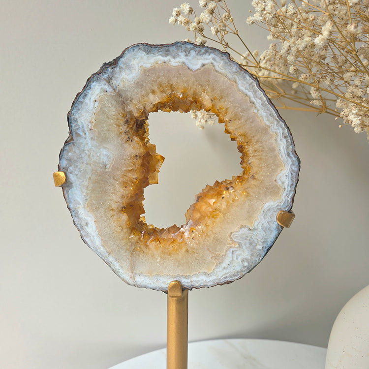 Citrine Crystal Portal on Gold Stand Brazil 2