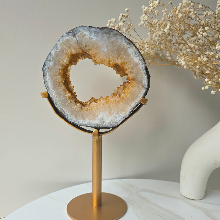 Citrine Crystal Portal on Gold Stand Brazil 1