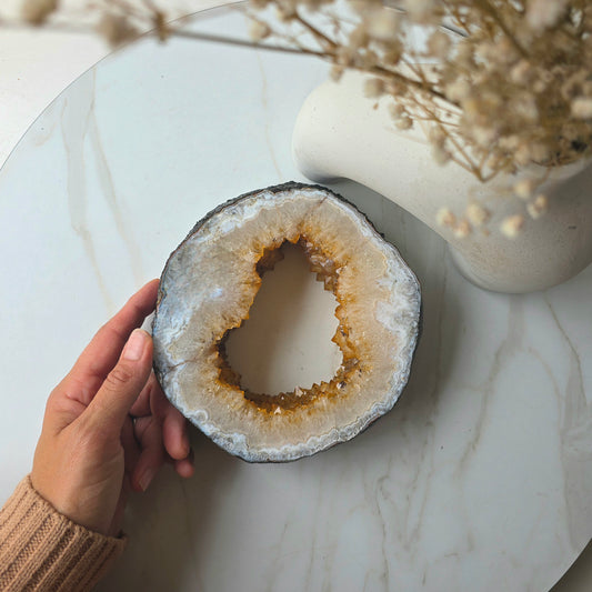 Citrine Crystal Portal on Gold Stand Brazil 1