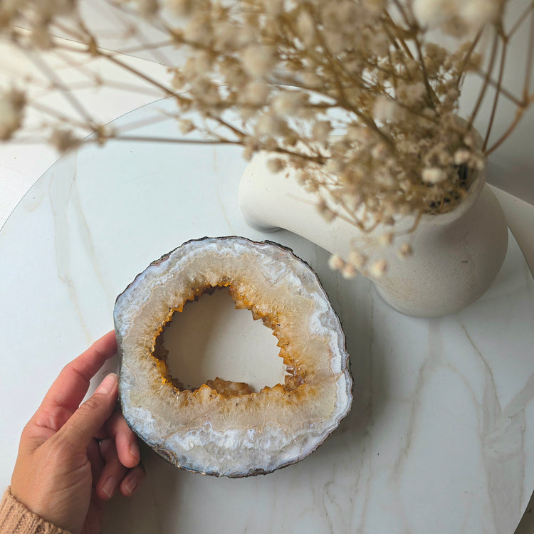 Citrine Crystal Portal on Gold Stand Brazil 1