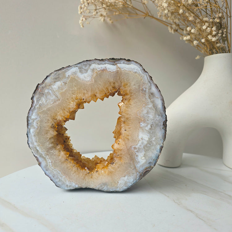 Citrine Crystal Portal on Gold Stand Brazil 1