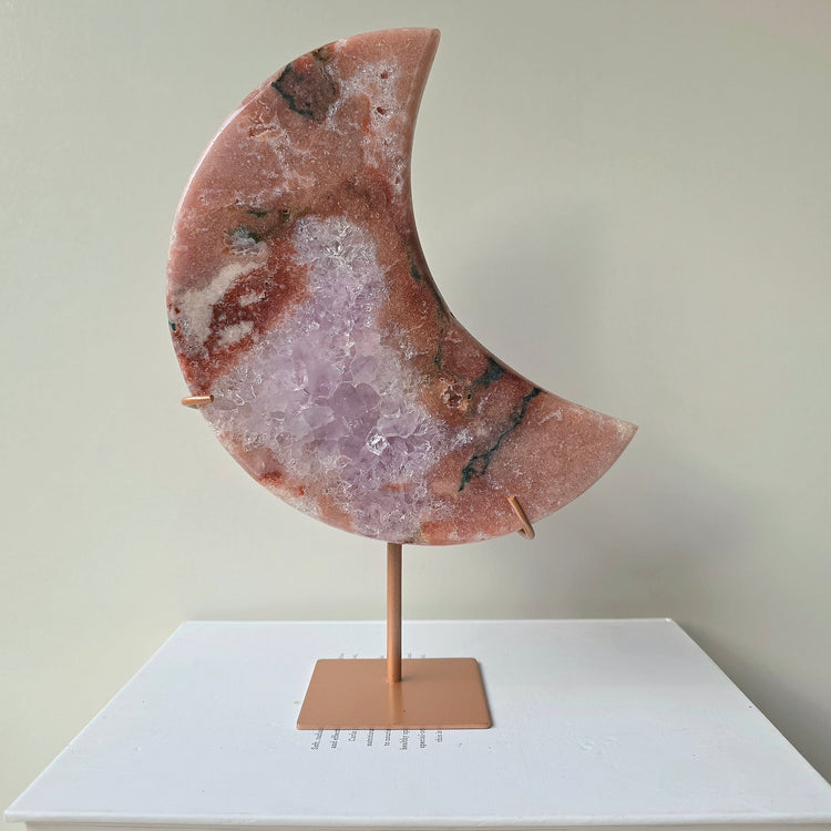Pink Amethyst Crystal Moon on Stand High Quality Brazil