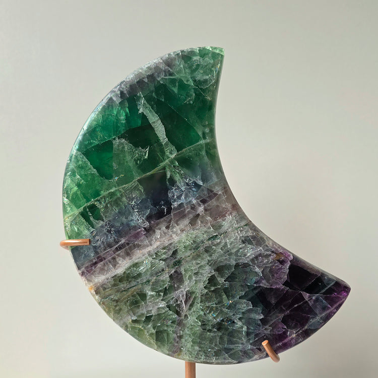 Rainbow Fluorite Crystal Moon on Stand Brazil High Quality