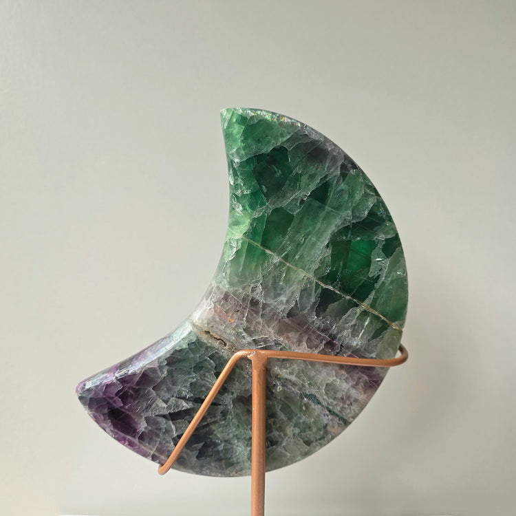 Rainbow Fluorite Crystal Moon on Stand Brazil High Quality