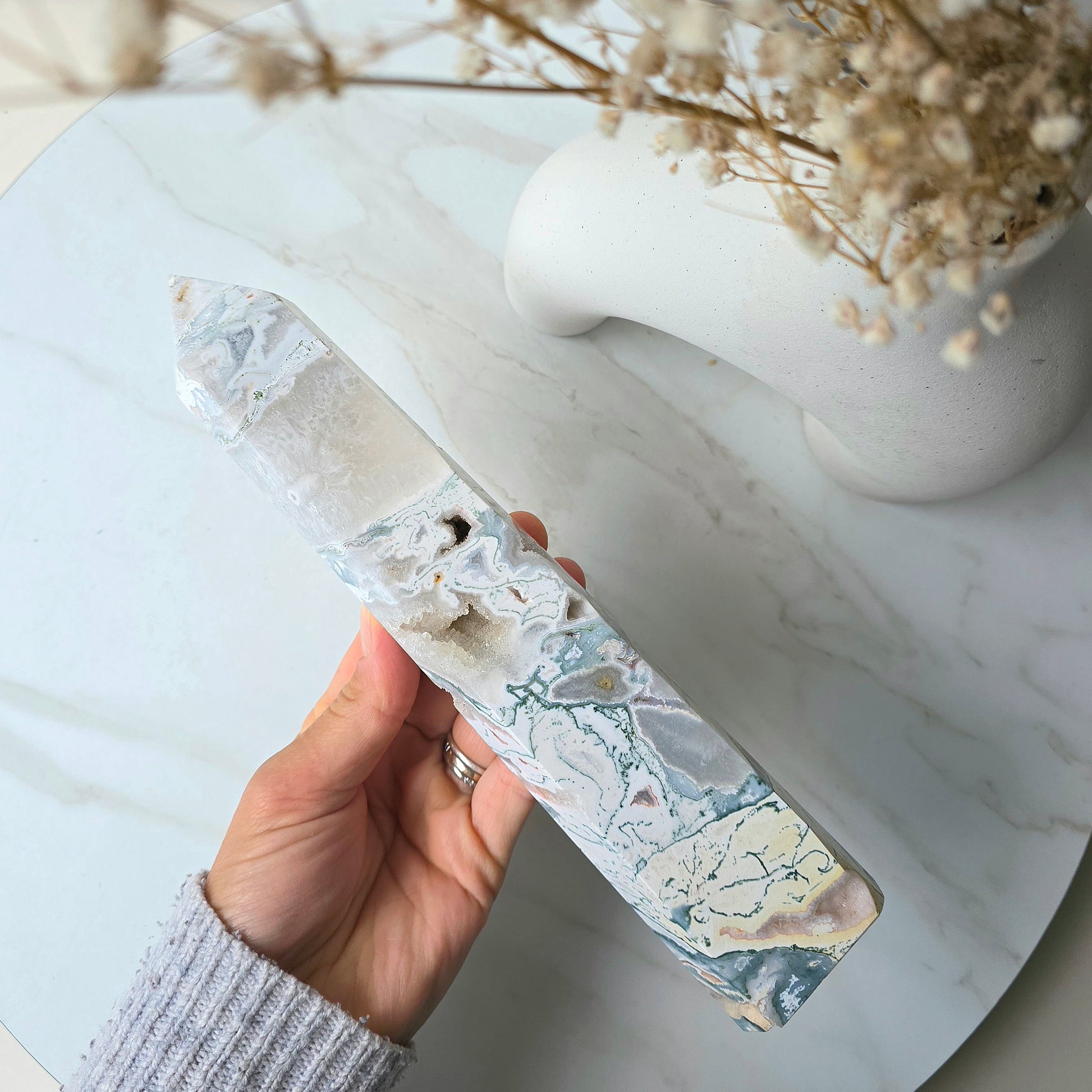 Moss Agate Crystal Tower Point Obelisk Brazil - Crystals and Me | Crystal Candles and Ethically Sourced Crystals