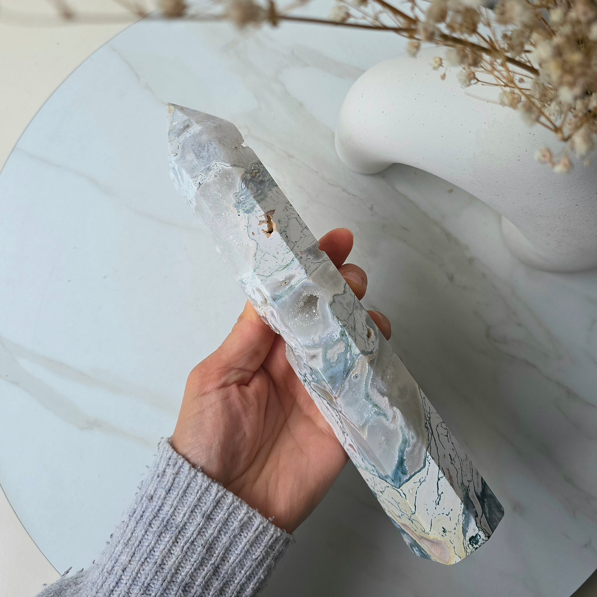 Moss Agate Crystal Tower Point Obelisk Brazil - Crystals and Me | Crystal Candles and Ethically Sourced Crystals