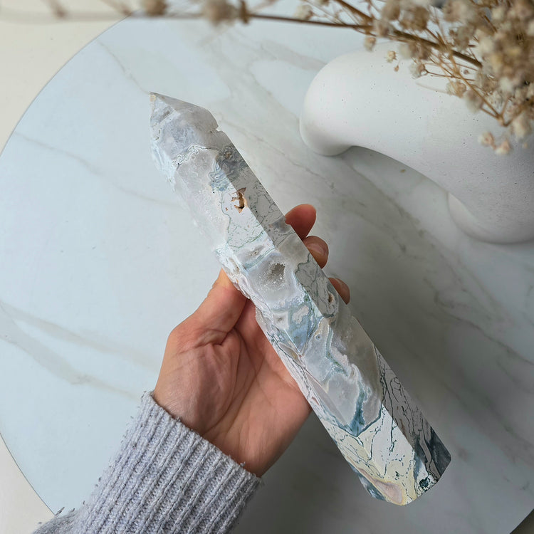 Moss Agate Crystal Tower Point Obelisk Brazil - Crystals and Me | Crystal Candles and Ethically Sourced Crystals