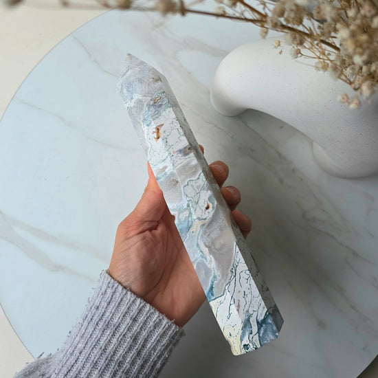 Moss Agate Crystal Tower Point Obelisk Brazil - Crystals and Me | Crystal Candles and Ethically Sourced Crystals